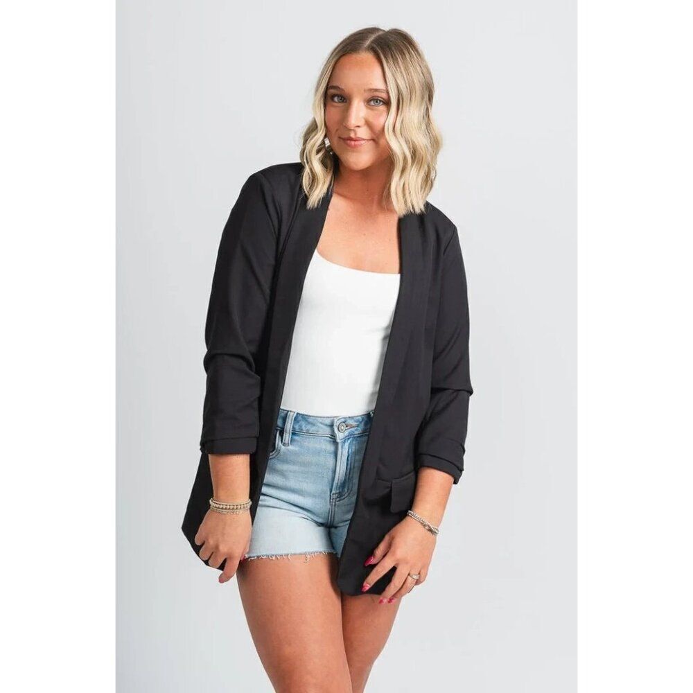 Lush Jacket Size Medium One Button Blazer Black Stretch Unlined Pockets
